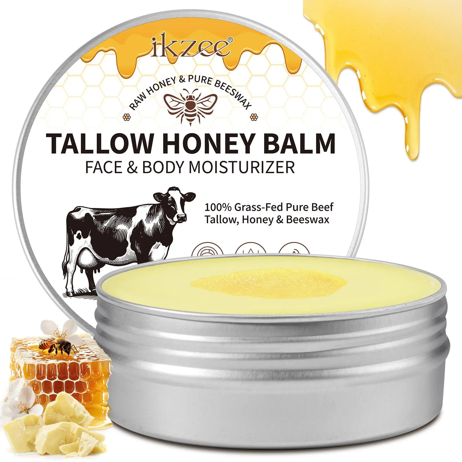 Tallow Honey Balm, 1 Box/2 Boxes Organic Grass-fed Beef Tallow Balm with Raw Honey, Skin Improvement Cream, Body Moisturizer, Moisturizing Cream for Soft, Smooth Skin, Nourishing Moisturizing, Long Lasting Moisturizing, Non Greasy Moisturized