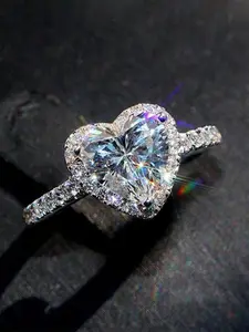 1 PC Romantic Heart Cubic Zirconia Ring For Women For Wedding Engagement Anniversary Party Jewelry Valentine's Day Gift Heart Shaped Engagement Ring