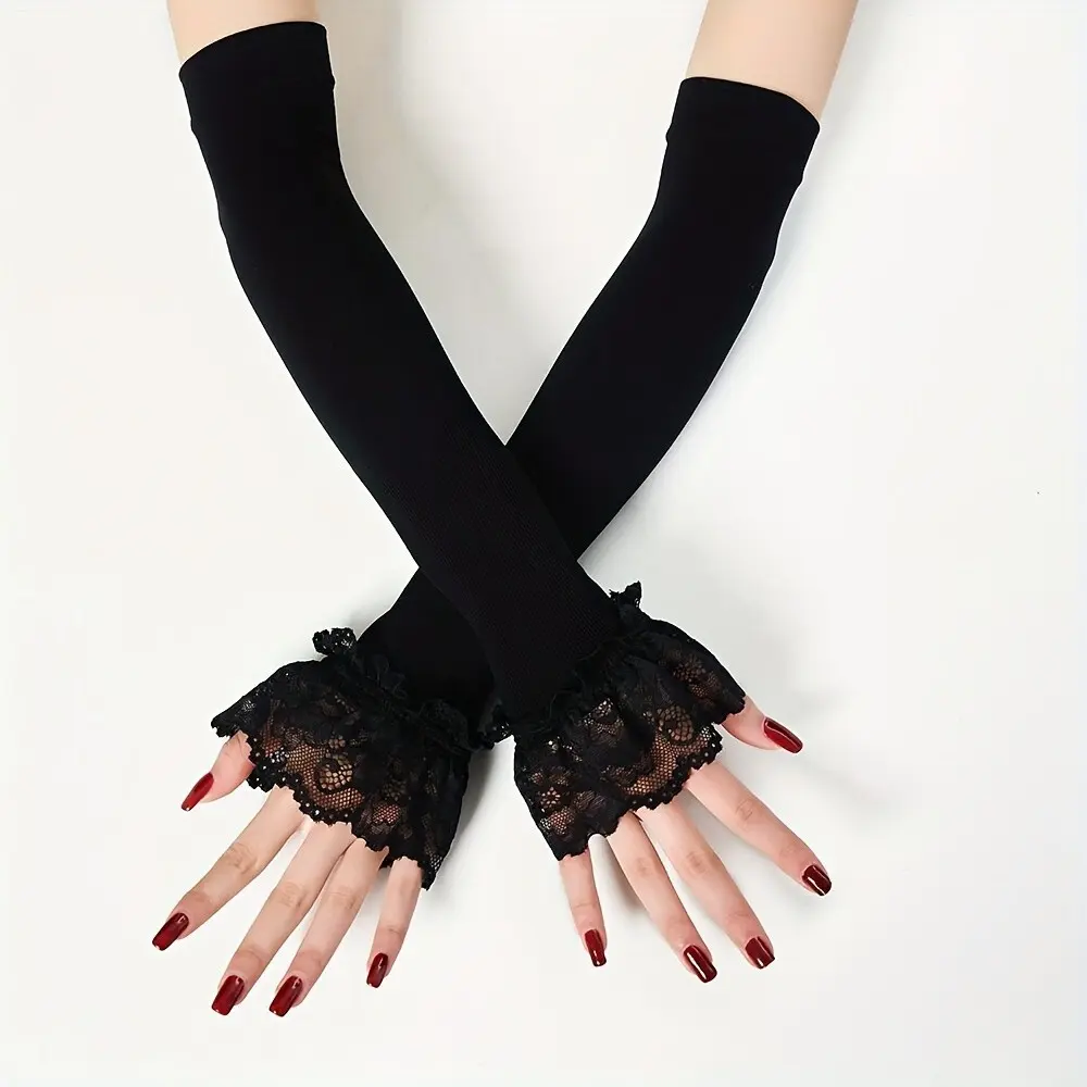 Summer Women's Ice Silk Fiber Mesh Bell Sleeve Gloves, Outdoor Elegant Breathable Fashion Arm Protector, Sun Protection Breathable, Sheer Gloves