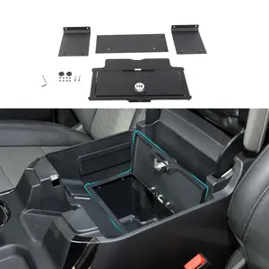 Black Texture Car Console Safe Box, Security Storage Organizer with 4-Piece Laser-Cut Locking Armrest Lock for 2022+ Chevy Silverado/GMC Sierra Interior Stowing & Tidying