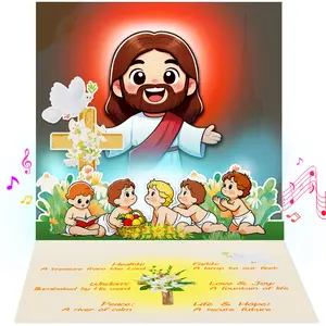 Baptism Card with Light & Music – Pop-Up Jesus Christening Card, Musical Light-Up Christian Keepsake Card for Boy or Girl, Religious Gift for Baptism & Christening