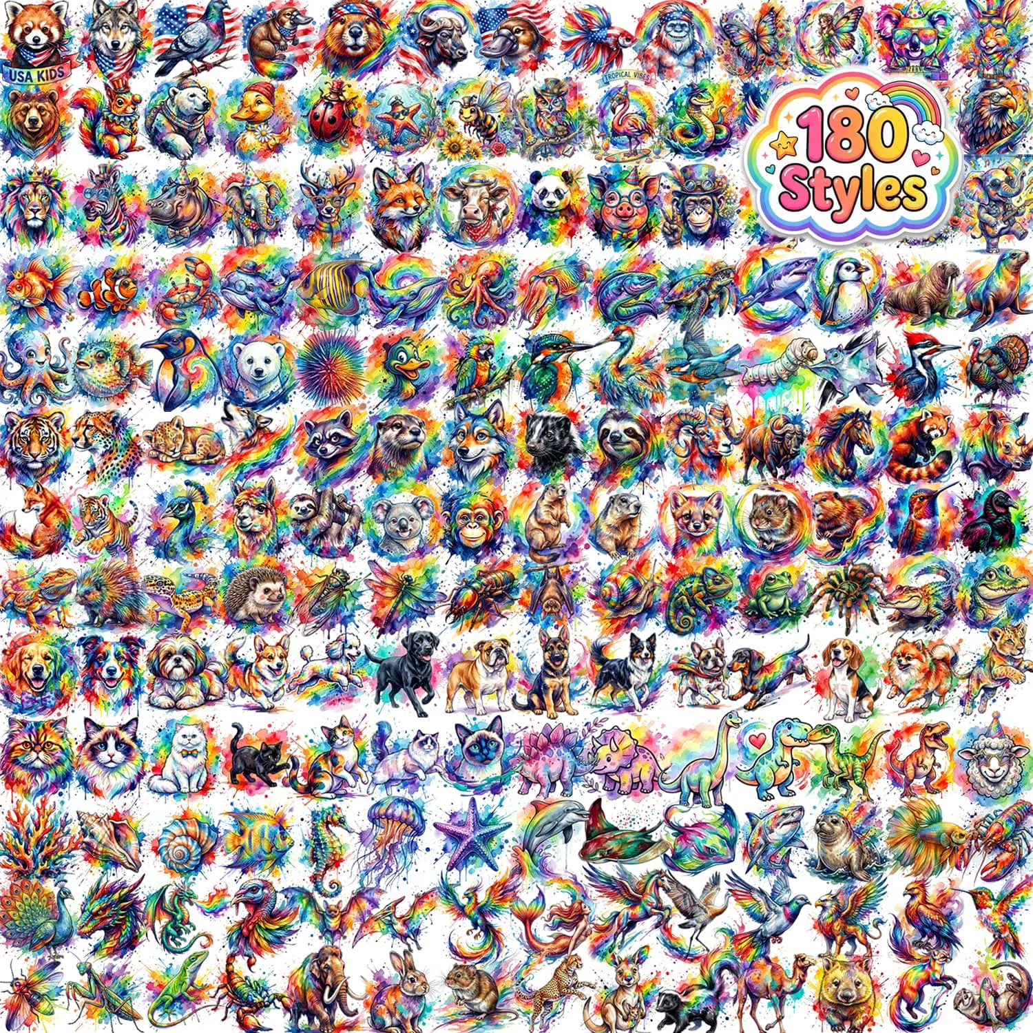 180 PCS Watercolor Animals Temporary Tattoo For Kids - Pre-Cut Super Cute Themed Fun Birthday Party Favors, Supplies, Decorations, Fake Tattoo Stickers, Classroom Rewards Prizes & Gifts Boys & Girls