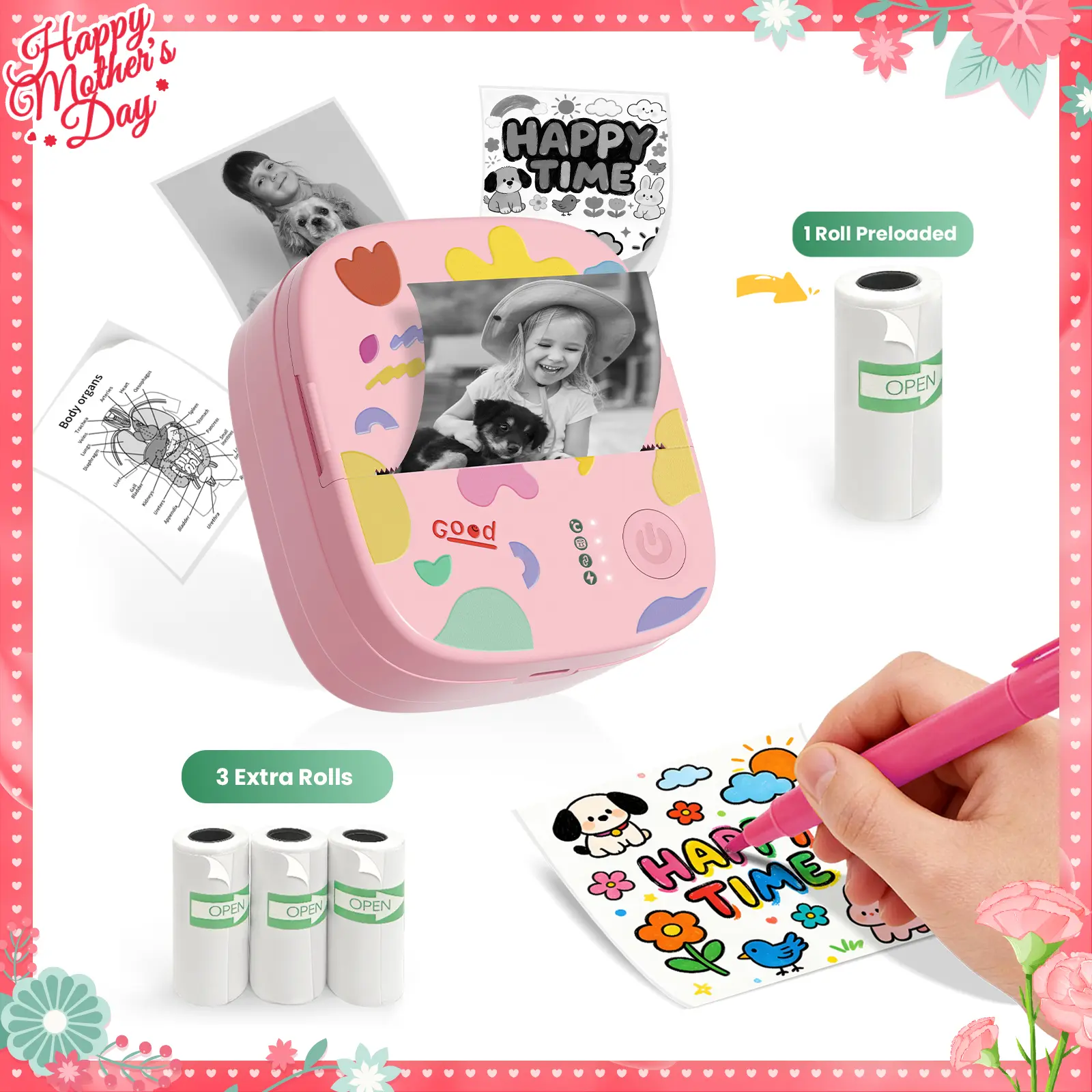 1 Printer(Pink)+3 Rolls of Label