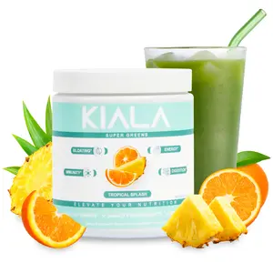 Kiala Nutrition Super Greens Tropical Splash Flavor Organic Powder with Spirulina & Chlorella for Digestion Gut Health Immunity & Energy Vegan Gluten Free 30 Servings Natural Healthcare Vitamin Dietary Edible