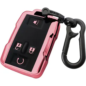 New Upgrade for Chevrolet key fob cover case with Metal buckle,Soft TPU key Shell/skin,4-Buttons fit GMC chevy Colorado Silverado Suburban Tahoe Silverado Remote Key Vehicle Accessories(Pink)