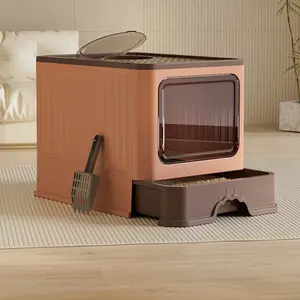 Extra-Large Enclosed Cat Litter Box with Foldable Drawer - Deep, Odor-Resistant, and Splash-Proof for Happy, Healthy Cats flip cover