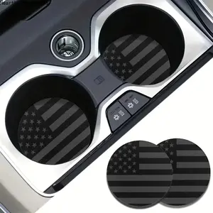 2Pcs Tactical Black American Flag Non-Slip Silicone Car Coasters, Subtle Grey US Flag Cup Mats, Universal Cool Cars Accessories, Patriotic Gift for Men (Sports & Outdoor Camping & Hiking Hammocks Accessory), Accessories For Car