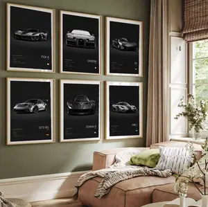 Super Car Posters Set of 6 Classic Supercar Wall Art Prints Sports Car Wall Decor Cool Racing Canvas Posters for Man Cave Boys Room Wall Decor High-Quality Details(08-12inch)