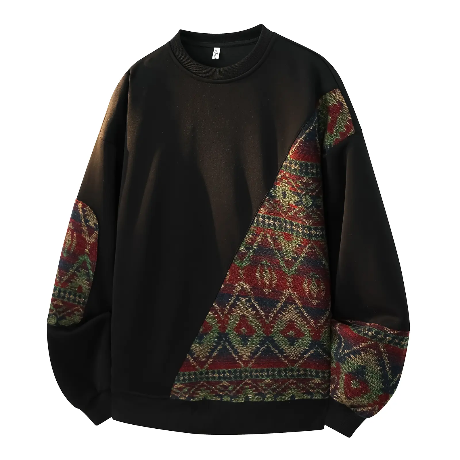 GURUNVANI Men's Vintage Aztec Ethnic Patchwork Crewneck Sweatshirt Loose Fit Retro Geometric Print Pullover Streetwear