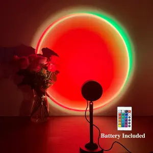 RGB Rotating Sunset Lamp with Remote -180° Adjustable LED Projector Light  4 Modes USB Powered Portable Sunset Night Light for Photography Party Home Decor Gift for Women Men Christmas Gift Battery Included