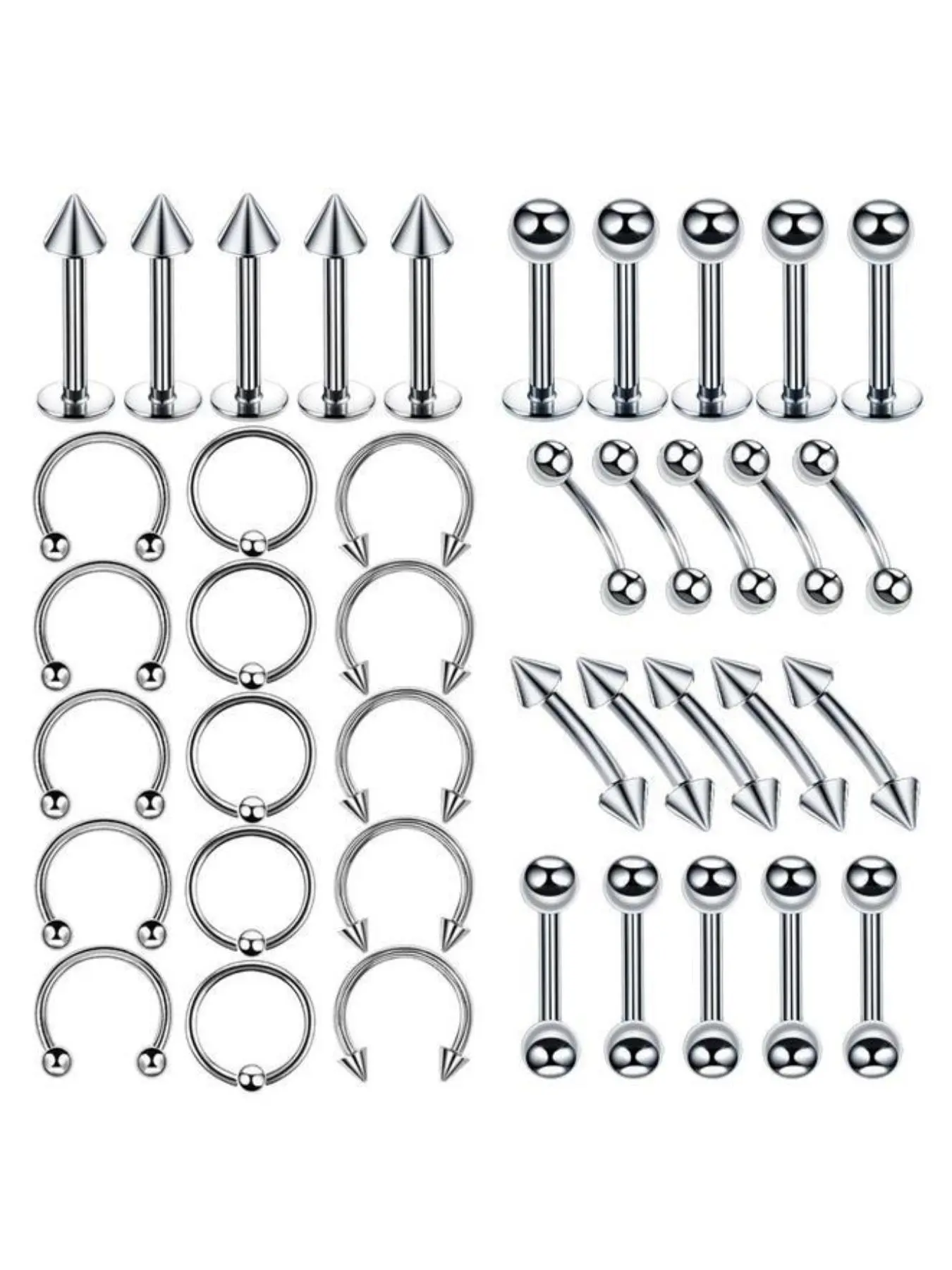 40-Piece Minimalist Stainless Steel Nose Studs and Lip Rings Set, Hypoallergenic Body Jewelry for Men and Women, Versatile Piercing Accessories, Nose Piercings Kit