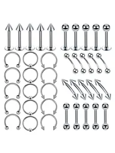 40-Piece Minimalist Stainless Steel Nose Studs and Lip Rings Set, Hypoallergenic Body Jewelry for Men and Women, Versatile Piercing Accessories, Nose Piercings Kit