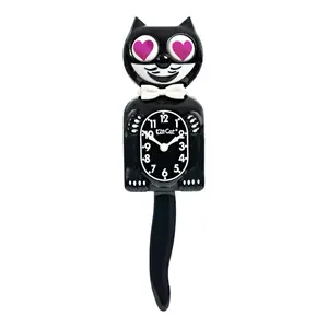 Original Kit-Cat Klock “Classic Black - Magenta Heart Eyes” Limited Edition Novelty Moving Pendulum Wall Clock by California Clock Company - BC-1-HM
