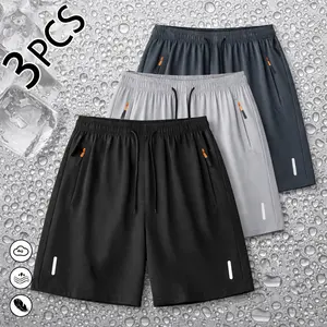 Men’s 3-pack: casual breathable shorts, men’s quick-dry shorts with reflective stripes print. Lightweight and comfortable, skin-friendly fabric. Perfect for summer leisure and various sports activities. Provides a second-skin feel while allowing unrestric