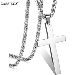 CASSIECA Stainless Steel Cross Pendant Chain Necklace for Men Women Long Large Cross Necklace Silver Tone 61CM Men's Accessories Versatile Jewelry Durable Jewelry, Statement Piece, Bold Accessory
