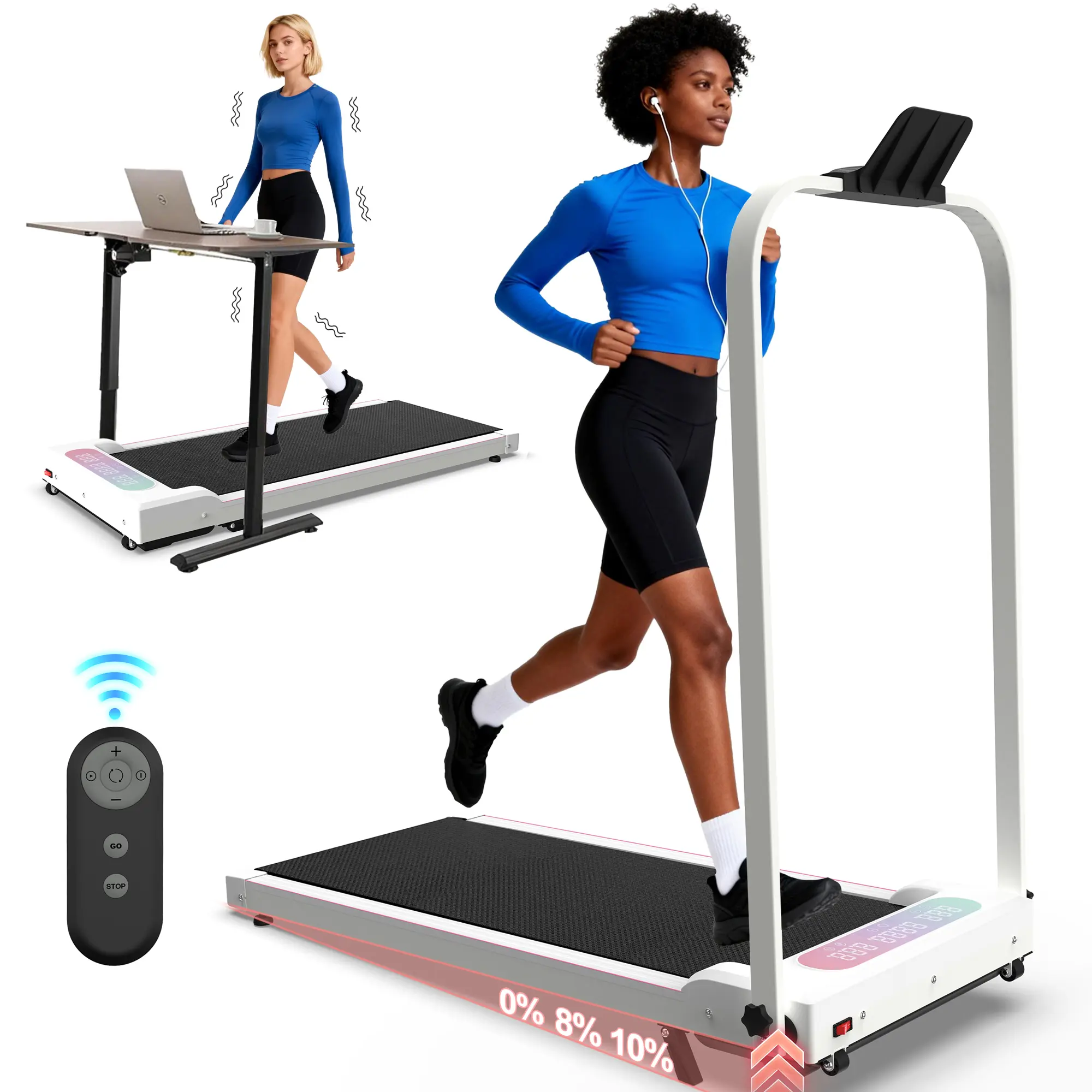 【Bellemave】Foldable Treadmill with Handle Bar & Incline, 2 in 1 Upgrade Portable Under Desk Walking Pad and Vibration Pad with Remote Control for Home Office Small Spaces