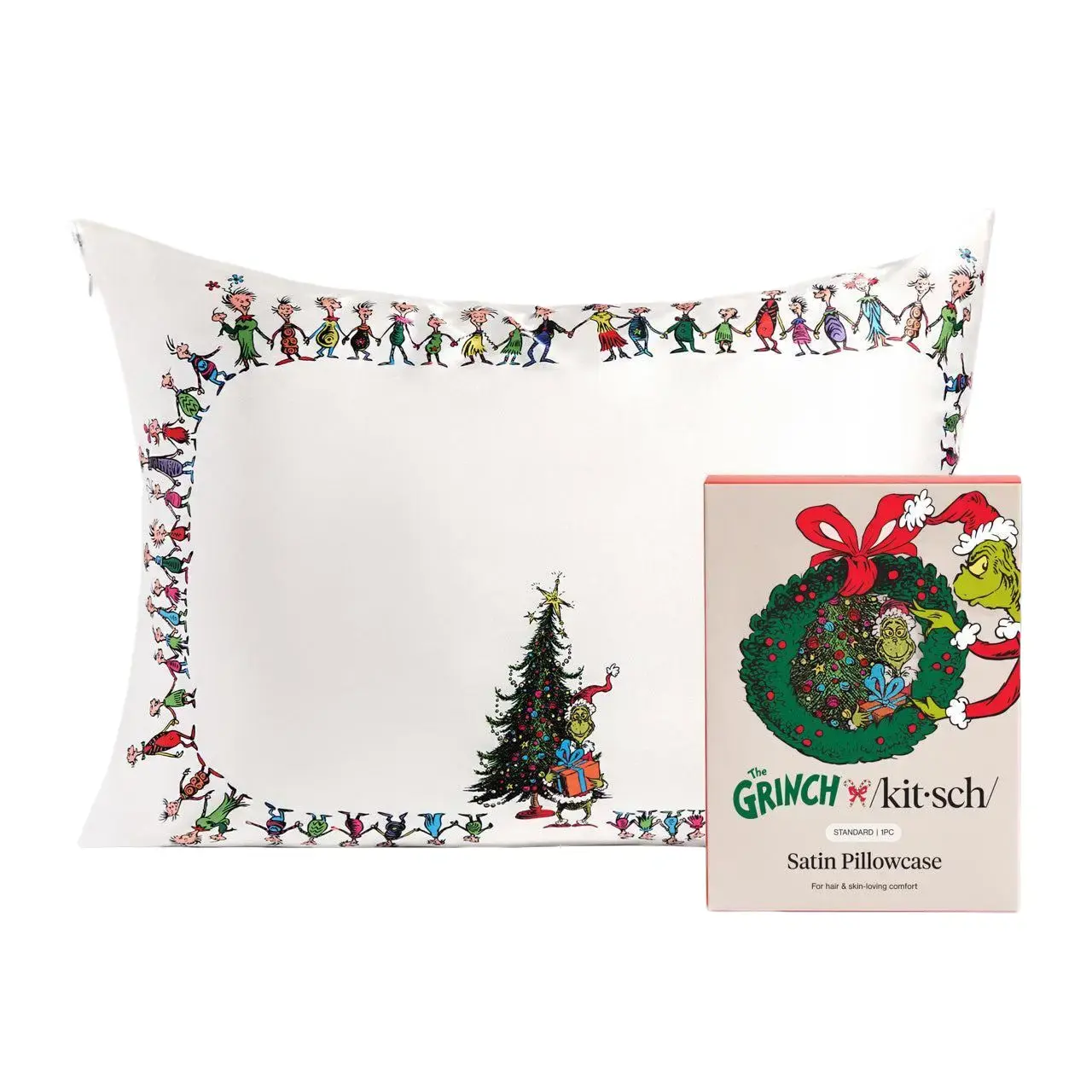 The Grinch x Kitsch Standard Satin Pillowcase- Whoville The Grinch x Kitsch Standard Satin Pillowcase- Whoville