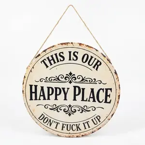 Funny Vintage Metal Tin Sign 12x12 Inch This Is Our Happy Place Don’t F*** It Up Retro Wall Decor Weatherproof UV Printed Hanging Plaque for Home Patio Garage Indoor Outdoor Decor