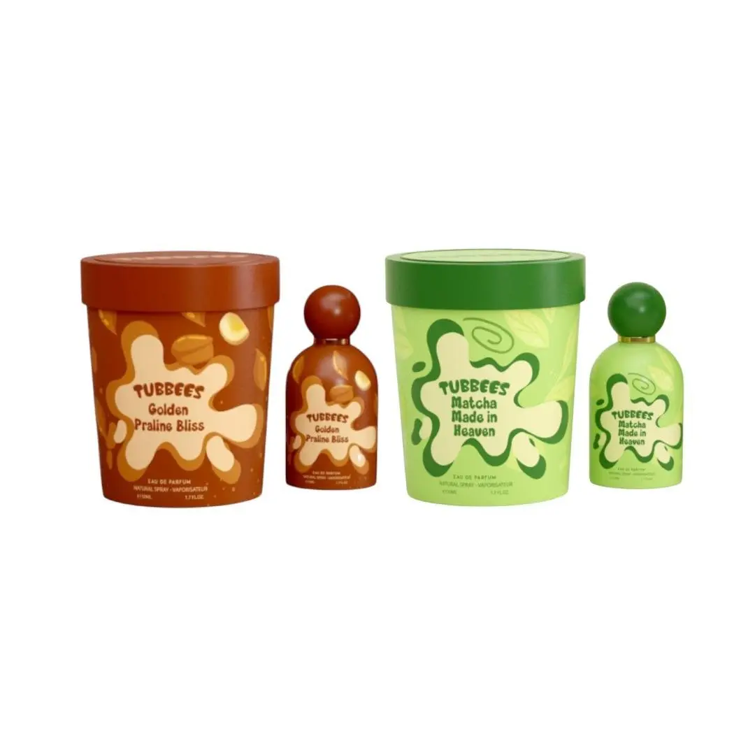 GRANDEUR Tubbees Multi-Pack Eau De Parfum (EDP) - Golden Praline Bliss & Matcha Made in Heaven, 1.7 fl oz, Unisex Fragrance & Wear, Decadent Blend with Praline, Matcha & Sweet Notes, Indulgent Calm