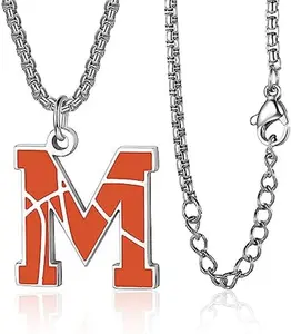 Initial A-Z Letter Basketball Necklace for Men - Charm Pendant With Stainless Steel Silver Box Chain 22+2inch - Personalized Gift