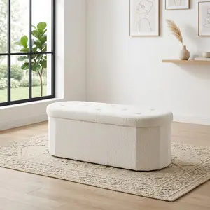 Folding Storage Ottoman Bench, Oval Round Ottoman End of Bed Foot Rest Bench Stool with Cushion, Storage Chest for Bedroom, Living Room, Entryway
