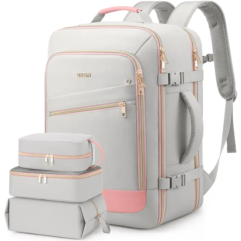 UKEIN 40L Colorblock Carry-On Backpack – Airline Approved Weekender Bag with 3 Packing Cubes, TSA Lock, Waterproof Laptop Compartment, Perfect Travel Gift Organized Daypack, Airport Backpack, Convertible Backpack