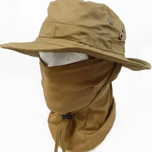 Camouflage round edge bucket hat men outdoor mountaineering cycling camping fishing sun protection breathable quick drying full face mask hood