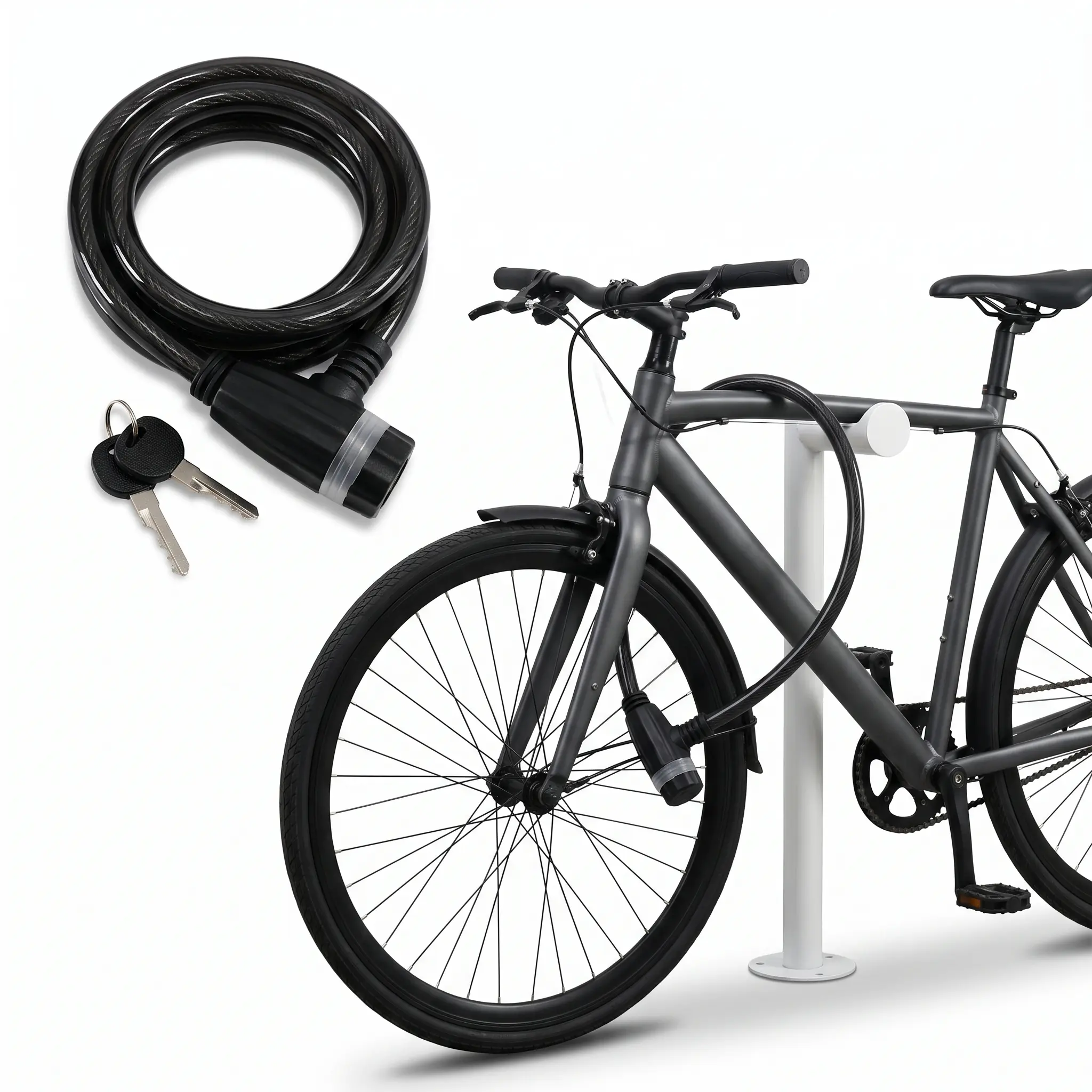 Keyed Bike Cable Lock Cut Resistant Steel Bicycle Lock with 2 Keys Heavy Duty Anti Theft Bike Lock for Mountain Road Bike Scooter