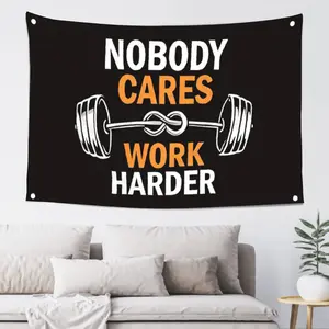 "Nobody Cares Work Harder" Decorative Statement Banner Tapestry, 3x5FT High-Quality Fabric, Geometric Design for Room Decor, Window Backdrop