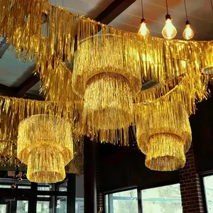 Hahafelt 6 Pcs Graduation Party Decorations 1920s 2 Tier Tinsel Chandelier Foil Fringe Tassels Trim Shiny Hanging Ceiling Fringe Banners for 1920s Disco Birthday Grad Party Props(Gold)