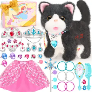 Plush Cat Toy Can Repeats What You Say,Stuffed Interactive Cat Talking Musical Toys with Princess Pretend Jewelry Toy, Dress Up Play Set Christmas Birthday Gift Party Favors for Toddlers summerwins,summerwins