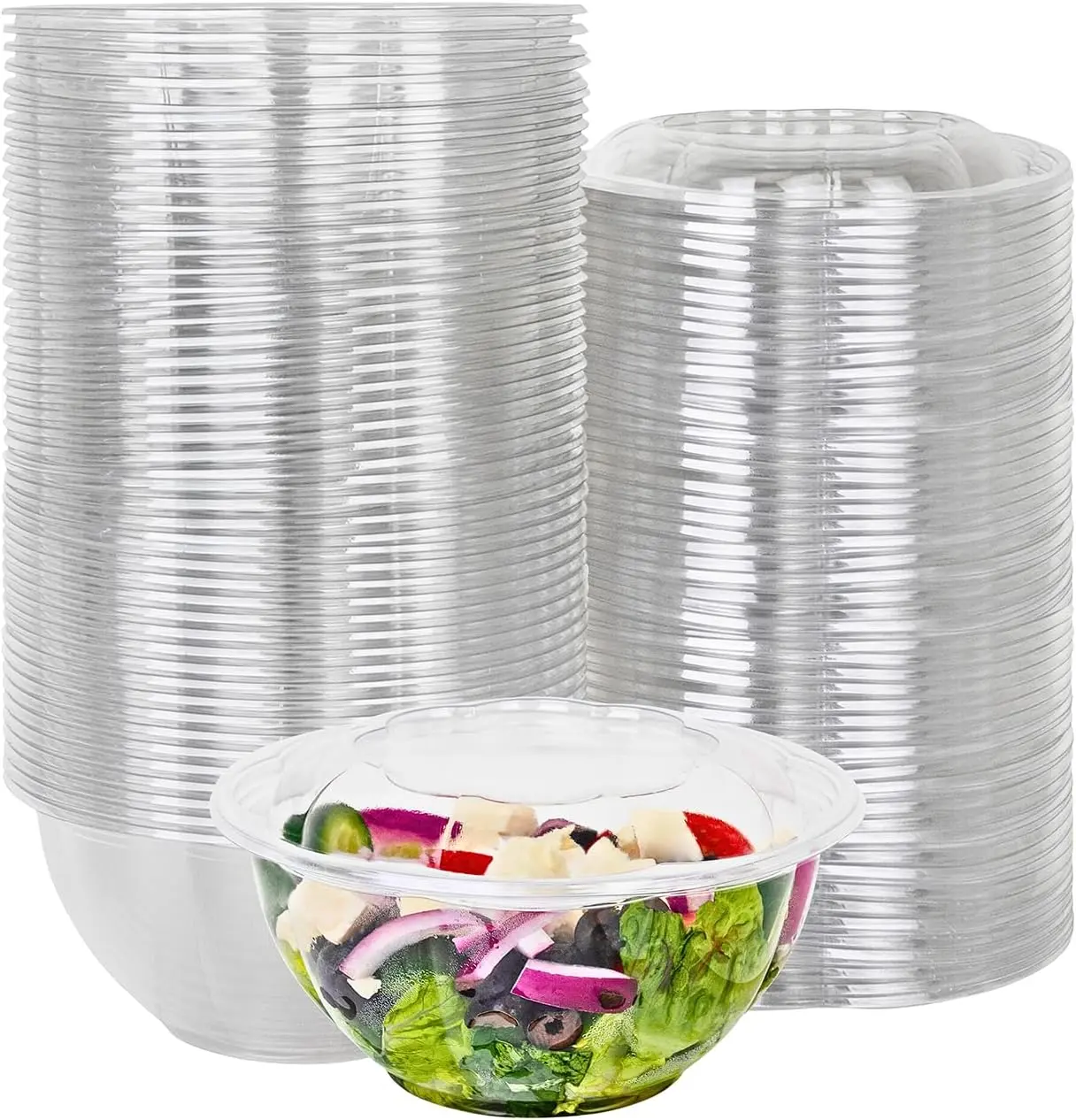 Clear Plastic Salad Bowls with Lids Disposable [32 oz - Pack of 50] Salad Container for Lunch and Meal Prep | Plastic Bowls with Lids for Fruit Salads, Quinoa | Acai Bowl with Snap on Lid