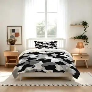 2/3Pcs Black White Grey Neutral Camouflage Duvet Cover Set,(1-2 Pillowcases, No Pillow Inserts), Skin-Friendly Airy All-Season Design, Trendy Bedroom Bedding Set, Ideal Gift for Teens