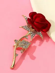 Rose Flower Floral Motif Brooch Pin, Elegant Rhinestone Design, All-Season Accessory, in Stock, Perfect for Fashion Enthusiasts, Jewelry