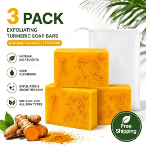 3PCS Lemon Turmeric KojicAcid Soap, Natural Organic Turmeric Face and Body Wash Soap Bar, Firm Pores, Even Out Skin Tone,Lemon Turmeric Glowing Skin Care Soap, Deep Clean, with Soap Saver Bags