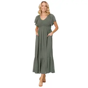 Monica Smocked Dress | Dark Sage