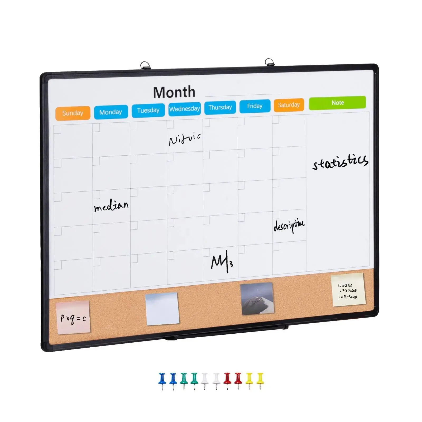 2-in-1 Magnetic Dry Erase Bulletin Board, 36×24 Inch Monthly Calendar & Cork Board Combo, Sturdy Lightweight Aluminum Frame with Rounded Safe Edges, Anti-Bulging Reinforced Cork Surface, Easy Write & Erase Wall Planner for Classroom, Office & Home