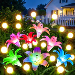 2/4 Pack Solar Garden Lights with Swaying Lily Flowers,7 Color Changing Solar Flower Lights Outdoor Waterproof for Outside Yard Patio Garden Cemetery Decoration,Gifts