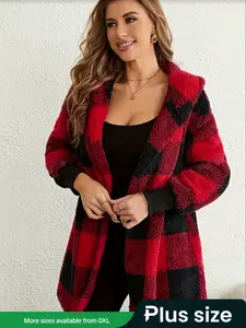 New Autumn Winter Women's Stylish Loose Checkered Colorblock Knit Cardigan, Trendy Outerwear for Casual Looks, Fashionable Warm Layering