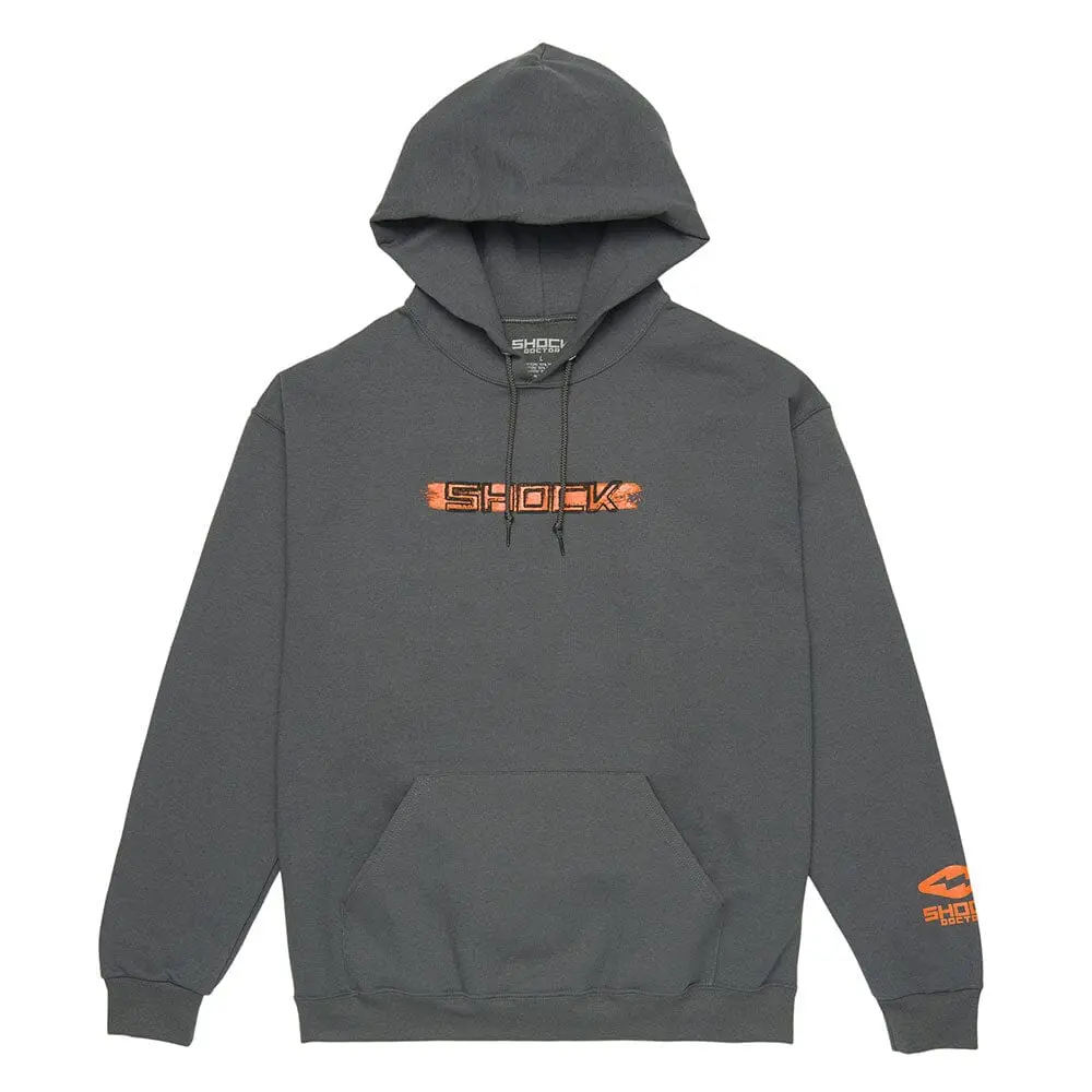 Shock Doctor Performance Heavyweight Hoodie Gray Long Sleeve Casual Sweatshirt with Hood Front Pocket & Orange Logo Design for Men Machine Washable Sporty Tops Pullover