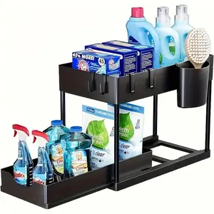 Double Layer Drawer Organizer Rack, Kitchen & Bathroom Storage Basket, Kitchen Cabinet Organizers, Space-Saving Shelf for Countertops, Essential Home Organization Tool