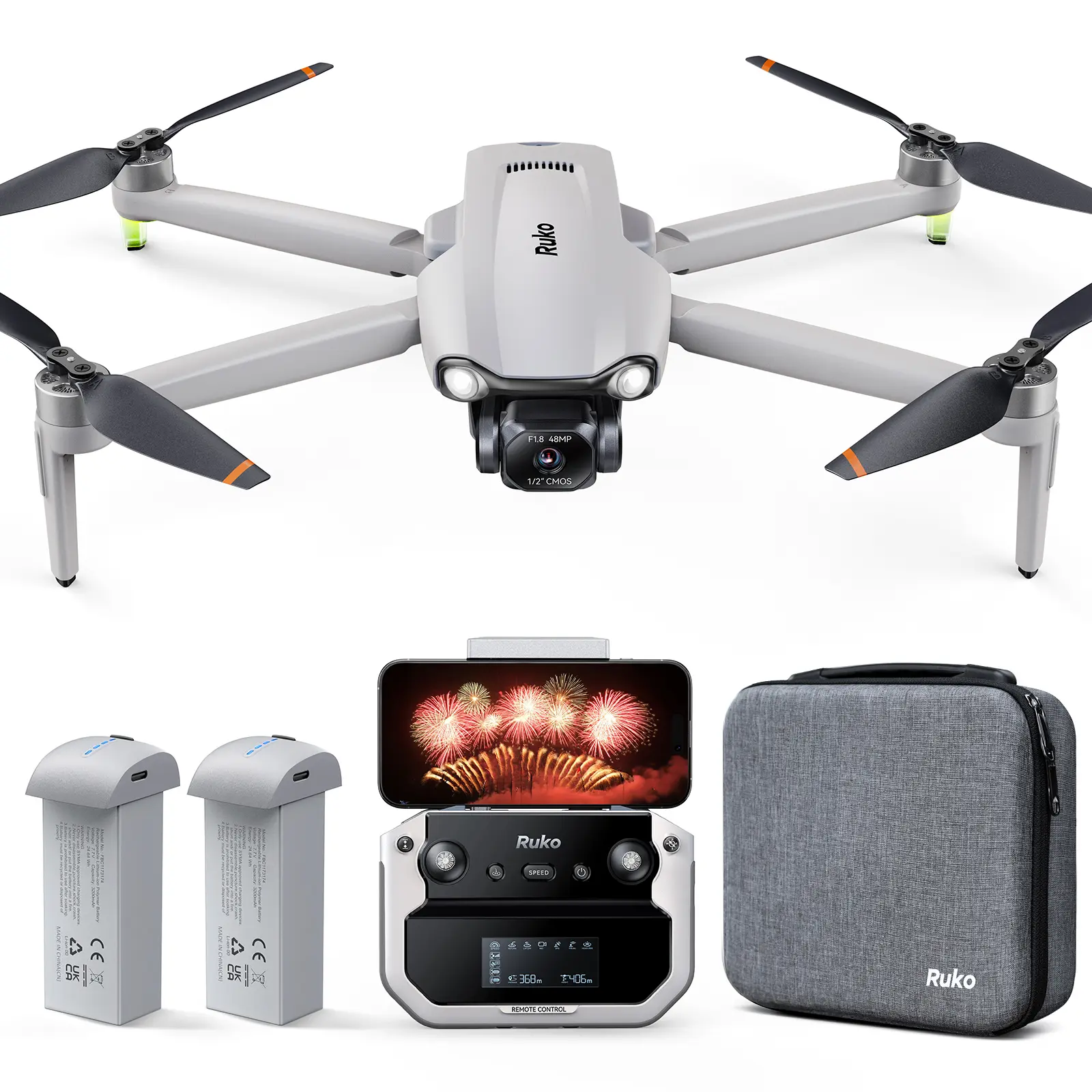 Ruko F11PRO 2 Plus Drones with Camera for Adults, 48MP Night Vision 8K Photo, 3-Axis Gimbal Stabilizer, 74 Mins Flight Time (2 Batteries), 20,000ft Transmission, Beginner-Friendly Tech Gift