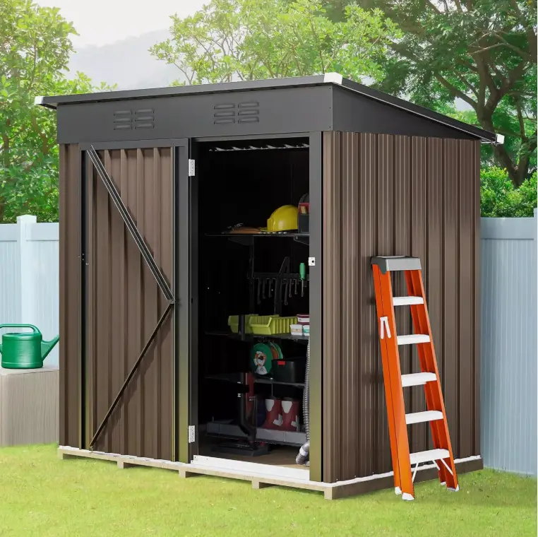 DWVO 5x3 FT Heavy Duty Tool Sheds Storage Outdoor Storage Shed w/Lockable House tool shed, Dark Gray / White / Brown