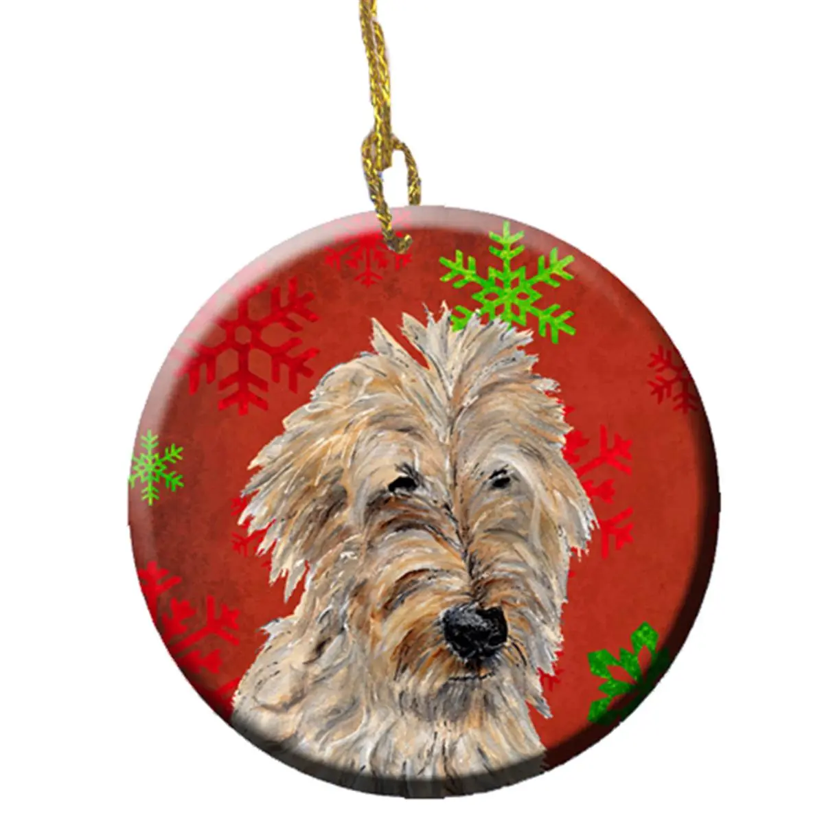 Golden Doodle Christmas Ceramic Ornament, 2 Red Snowflakes Holiday Festive Decoration