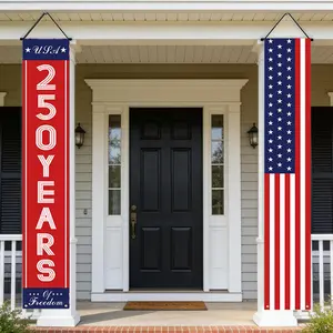 UAS 250 Years Independence Anniversary Patriotic Banner Set, Polyester Hanging Porch Decoration, 30cm*180cm Home & Festive Party Backdrop Banner