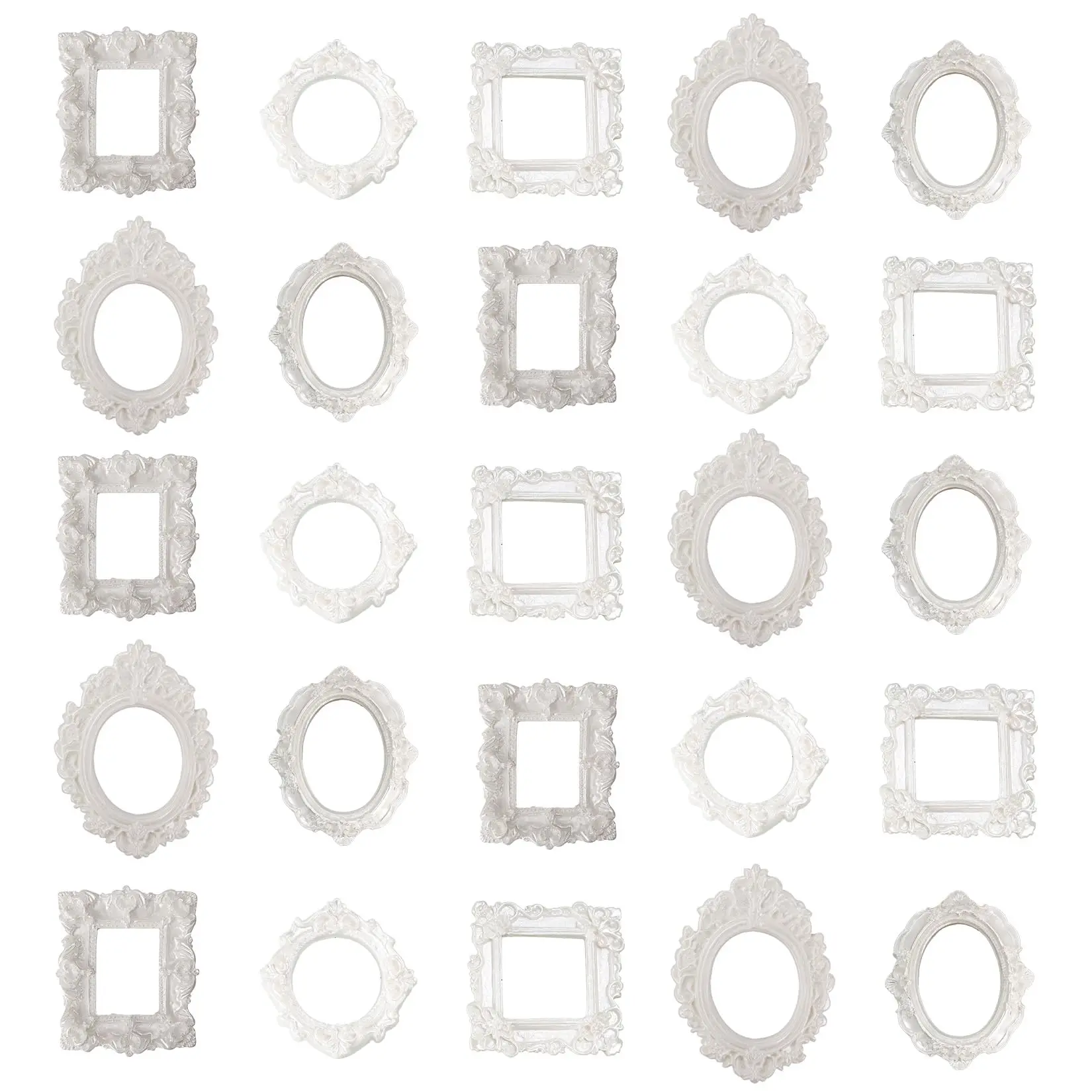 GAOMON Vintage White Mini Picture Frames Set of 25, Ornate Resin Photo Frames for Tabletop Display, Small Antique Decorative Frames for Aesthetic Room Decor, Nail Art, Photo Booth, Party Decorations