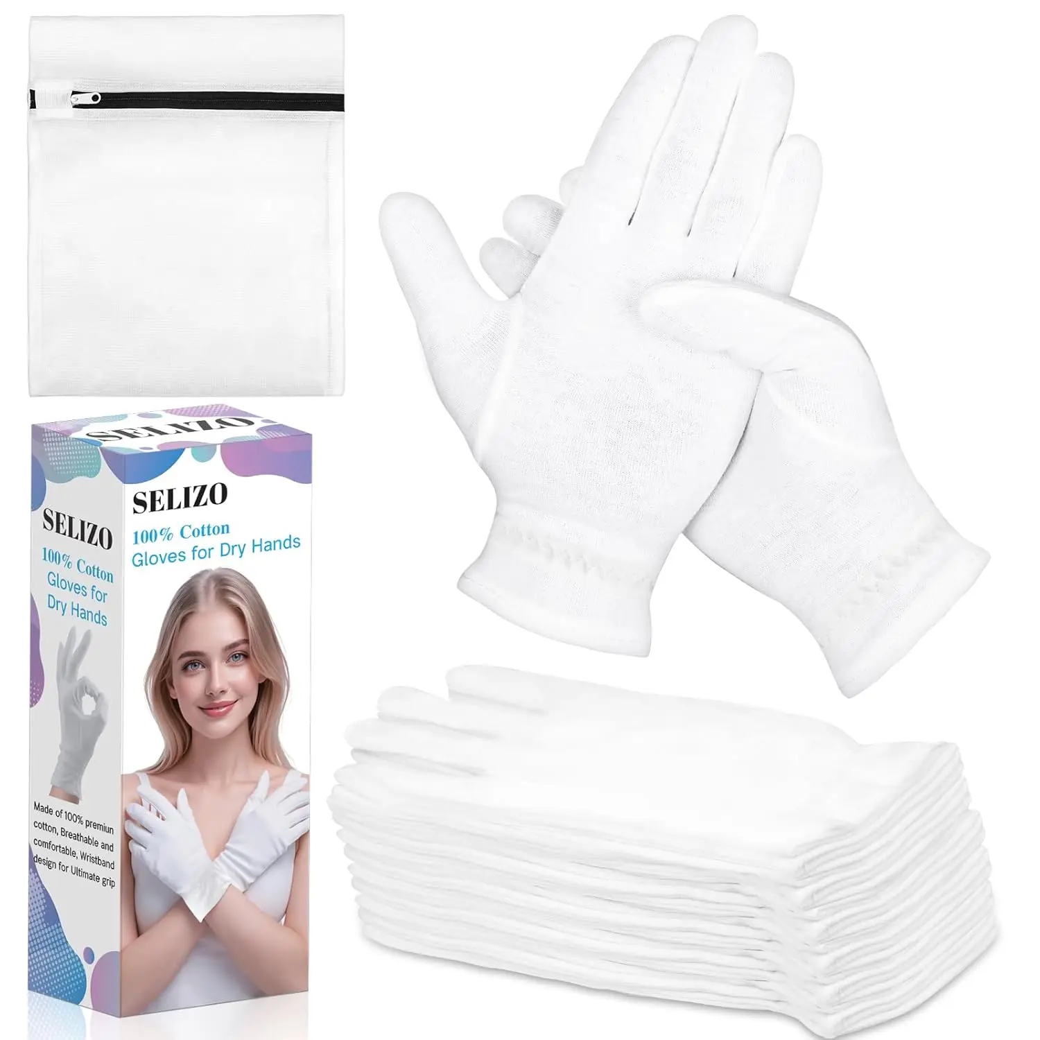 10 Pairs 100% Moisturizing White Cotton Gloves for Women - Eczema, Overnight Hand Moisturizer for Dry Hands
