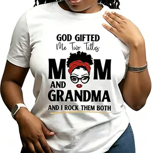 Mom Grandma Graphic Cotton T-Shirt, God Gifted Me Two Titles Mom and Grandma Outfit, Comfort Oversized Cute Fashion Tee, Perfect Gift for Grandma Mom, Mother's Day Gift, Birthday Gift for Her