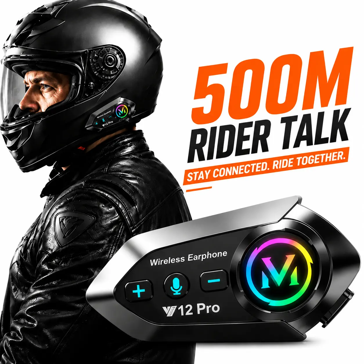 Y12 Pro Over-Ear Motorcycle Bluetooth 6.0 Headphones - 500M 2-Way Helmet Intercom System, Music Sharing, Dual Phone Connection, IPX6 Waterproof, Hands-Free Calls, USB Type-C, 1000mAh Batteries, 2.5 Hours Charge, 13.0-15.9H Playtime for Motorcycle Riding