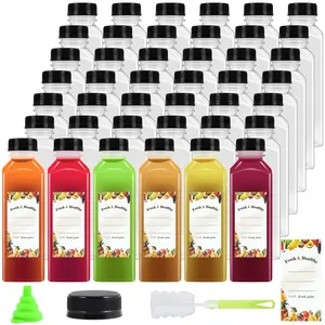 36pcs 16 oz Clear Plastic Bottles with Airtight Lids Reusable Food-Grade PET Containers for Juice Milk & More Includes Funnel Sponge Brush & Waterproof Labels